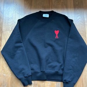 Ami Black sweatshirt with red heart A logo